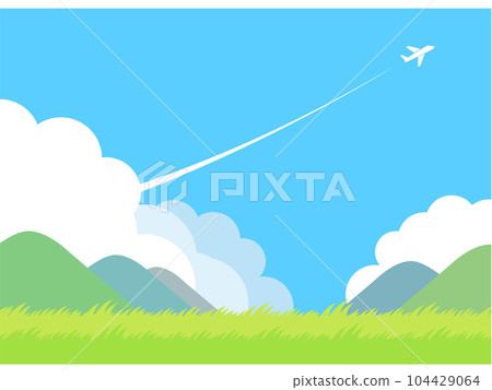 Refreshing and simple blue sky, thunderheads and airplanes, early summer scenery Refreshing and simple blue sky, thunderheads and airplanes, early summer scenery 104429064