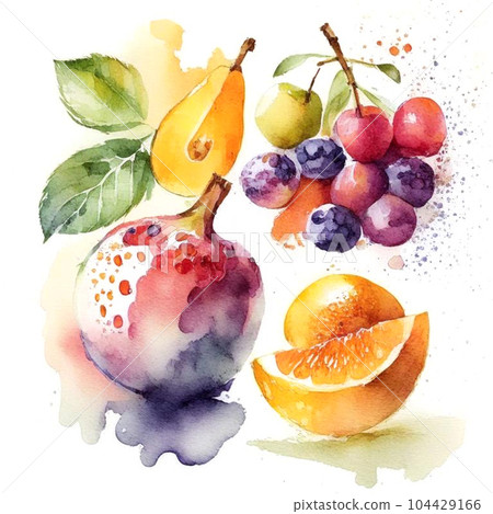 Assortment of colorful fresh fruits in watercolor style. 104429166
