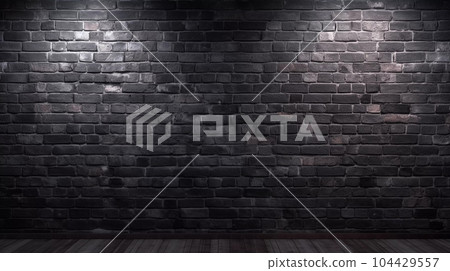 Black Brick Wall and Wooden Floor Black Brick Wall and Wooden Floor 104429557