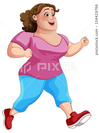 Chubby Woman Running Pose Cartoon Character 104429766