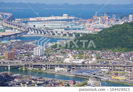 View of Utazu Town, Sakaide City, and Kurashiki City from Aonoyama, Kagawa Prefecture 104429923