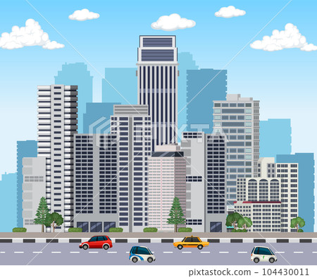 Urban landscape with high skyscrapers background - Stock Illustration ...