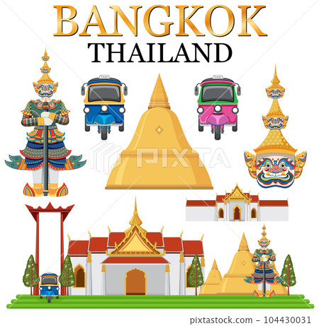 Set of elements about thailand tourist attraction Set of elements about thailand tourist attraction 104430031