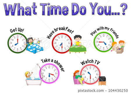 Daily routine with time and cartoon characters Daily routine with time and cartoon characters 104430250