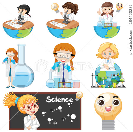Set of scientist kids characters 104430282
