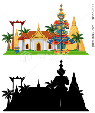 Thailand tourist attraction landmark with silhouette 104430445