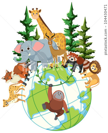 Animals standing on earth planet Animals standing on earth planet 104430471