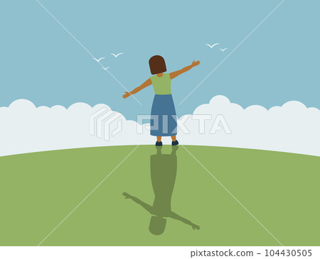 little girl dream about flying with birds in the sky little girl dream about flying with birds in the sky 104430505