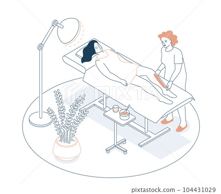 Waxing in the salon - modern line design style isometric illustration 104431029
