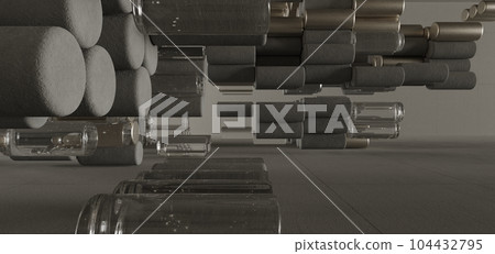 Abstract architectural minimalistic background. Contemporary showroom. Modern concrete exhibition tunnel. Empty gallery. Backlight. 3D illustration and rendering. Abstract architectural minimalistic background. Contemporary showroom. Modern concrete exhibition tunnel. Empty gallery. Backlight. 3D illustration and rendering. 104432795