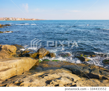 waves washing the coast of sozopol. recreation and leisure season background 104433552