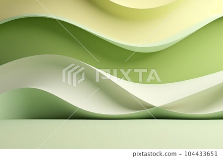紙工藝背景。具有黃綠色彎曲牆壁的抽象空間。 AI生成圖像 104433651
