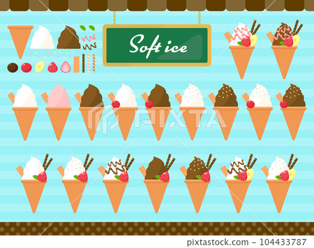 Illustration material set of soft cream with various toppings Illustration material set of soft cream with various toppings 104433787