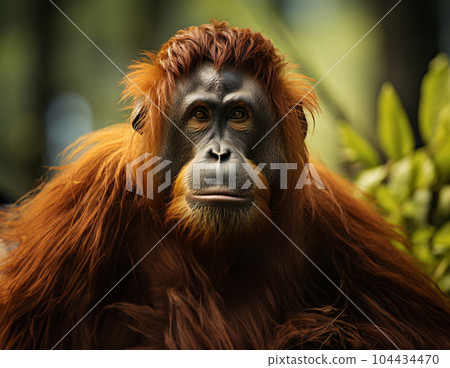Close up of Orang Utan. Wildlife conservation concept and copy space. 104434470
