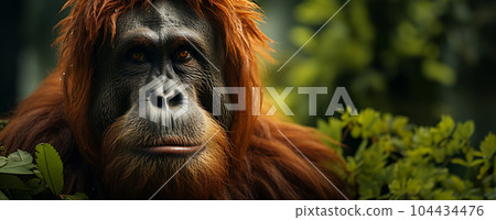 Close up of Orang Utan. Wildlife conservation concept and copy space. Close up of Orang Utan. Wildlife conservation concept and copy space. 104434476
