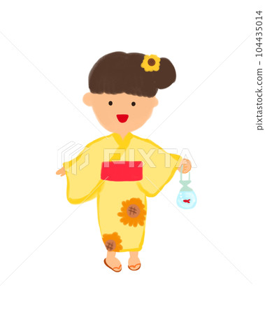穿著浴衣快樂玩耍的女孩 穿著浴衣快樂玩耍的女孩 104435014