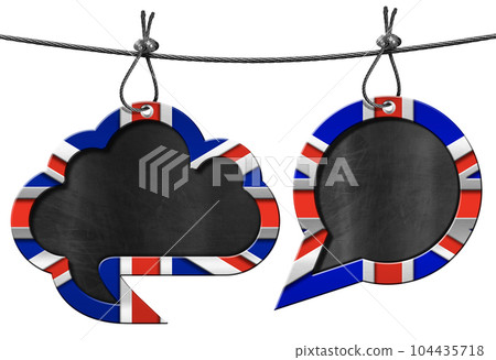 Two Empty Speech Bubbles with UK Flag Isolated on White Background 104435718