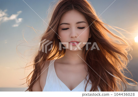 AI-generated image / Woman receiving wind 7 104436028