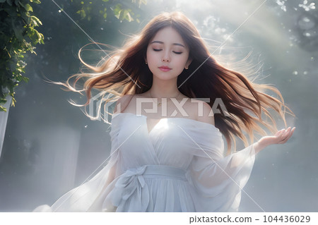 AI-generated image / Woman receiving wind 8 104436029