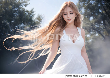 AI-generated image / Woman receiving wind 9 104436030