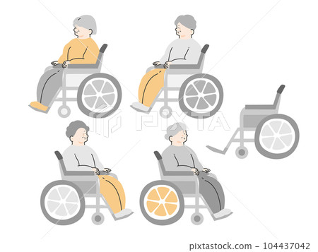 Wheelchair and four senior women in a wheelchair Wheelchair and four senior women in a wheelchair 104437042