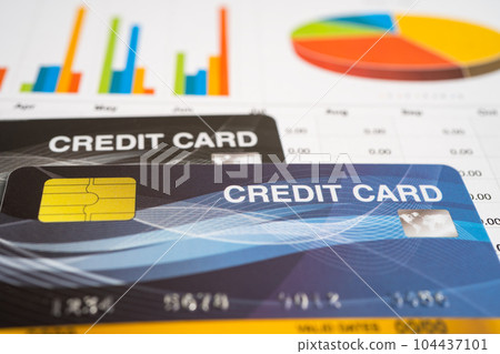 Credit card model on graph spreadsheet paper. Finance development, Banking Account, Statistics, Investment Analytic research data economy, Stock exchange trading, Business company concept. 104437101