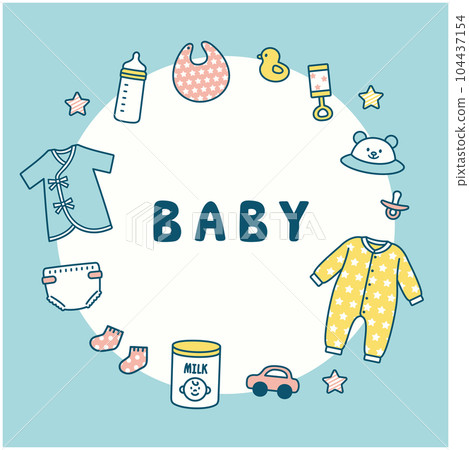 Baby baby icon set frame light blue Baby baby icon set frame light blue 104437154