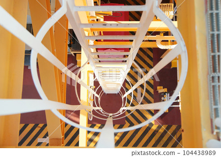 Offshore construction platform for production oil and gas. Oil and gas industry and hard work. Production platform and operation process by manual and auto function from control room. Offshore construction platform for production oil and gas. Oil and gas industry and hard work. Production platform and operation process by manual and auto function from control room. 104438989