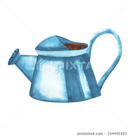 Watering can. Garden watering can painted in watercolor on a white background. Isolated freehand drawing for your design Watering can. Garden watering can painted in watercolor on a white background. Isolated freehand drawing for your design 104440383