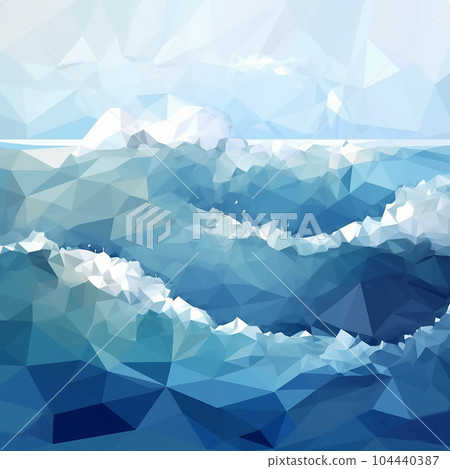 Sea, blue waves, white foam, blue sky, beautiful seascape, polygonal graphics. Sea, blue waves, white foam, blue sky, beautiful seascape, polygonal graphics. 104440387