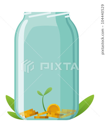 Investing bottle money, icon. Money growing concept, finance savings tree, finances investment. Money growing plant step with deposit coin in bank concept Investing bottle money, icon. Money growing concept, finance savings tree, finances investment. Money growing plant step with deposit coin in bank concept 104440529
