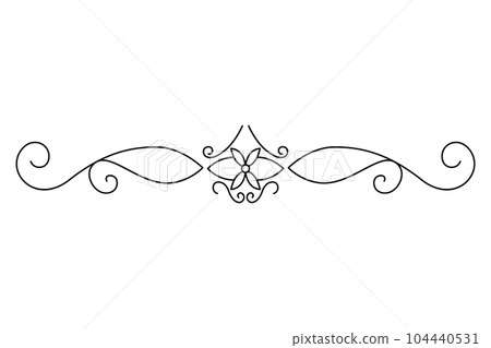 Flourish calligraphic design element. Page decoration symbol to embellish your layout. Linear of vintage swirl Flourish calligraphic design element. Page decoration symbol to embellish your layout. Linear of vintage swirl 104440531