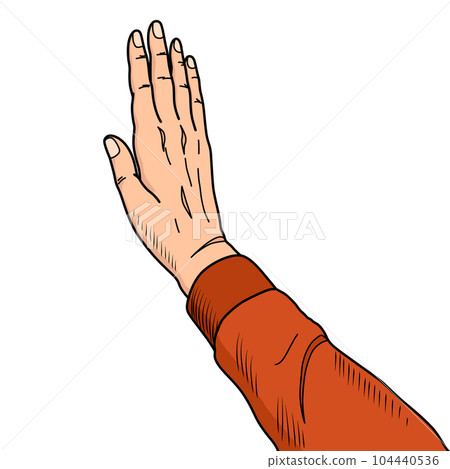 Hands give five pop art. Male hands in gesture of success. Vintage cartoon retro vector illustration. Perfect for conveying a sense of teamwork, collaboration and celebration Hands give five pop art. Male hands in gesture of success. Vintage cartoon retro vector illustration. Perfect for conveying a sense of teamwork, collaboration and celebration 104440536