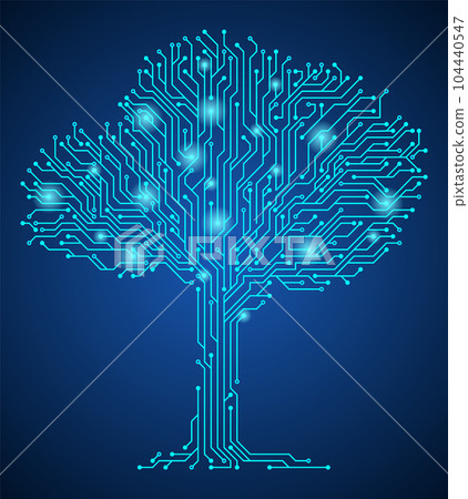 Brain with circuit board texture. Digital concept. Circuit board computer style brain. Stylized mind technology. Artificial intelligence in Tree shape 104440547