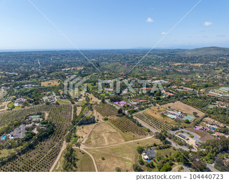 Aerial view over Rancho Santa Fe green valley landscape in San Diego Aerial view over Rancho Santa Fe green valley landscape in San Diego 104440723