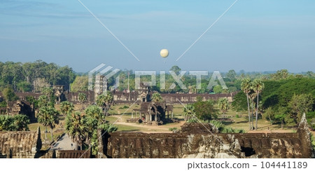 Ancient Khmer ruins, balloon above, at Angkor, Cambodia. 104441189