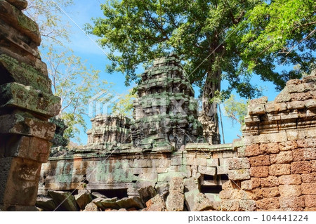 Image of ruined Khmer structures in Cambodia, showing remnants of medieval architecture. Image of ruined Khmer structures in Cambodia, showing remnants of medieval architecture. 104441224