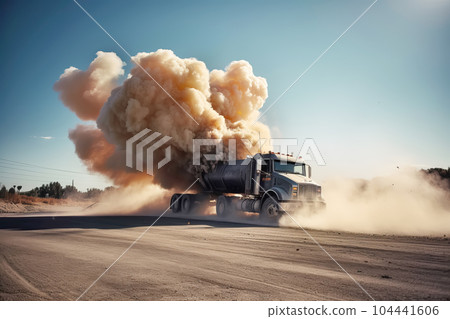 Freight fuel truck explosion with fire and smoke. Generative AI illustration Freight fuel truck explosion with fire and smoke. Generative AI illustration 104441606