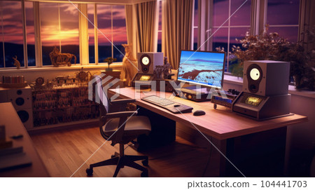 Content creator interior of a modern office in the nighttime Content creator interior of a modern office in the nighttime 104441703
