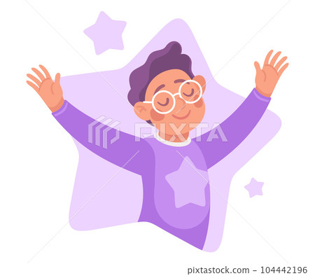 Ego with Self Confident Boy Character Satisfied with His Appearance Vector Illustration 104442196