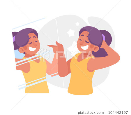 Ego with Self Confident Girl Character Look in Mirror Satisfied with Her Appearance Vector Illustration Ego with Self Confident Girl Character Look in Mirror Satisfied with Her Appearance Vector Illustration 104442197