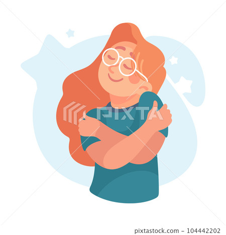 Ego with Self Confident Girl Character Embrace Herself Satisfied with Her Appearance Vector Illustration 104442202