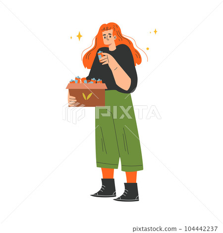 Eco-friendly Lifestyle with Woman Character Sorting Garbage Vector Illustration 104442237