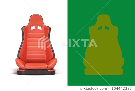 sporty red automobile armchairs front view 3d illustration on a white background with alpha 104442382