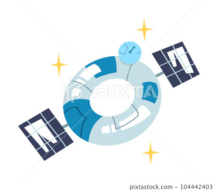 Satellite Object Flying in Outer Space Vector Illustration Satellite Object Flying in Outer Space Vector Illustration 104442403