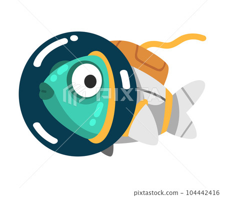 Fish Pet in Space Suit and Helmet Floating Vector Illustration Fish Pet in Space Suit and Helmet Floating Vector Illustration 104442416
