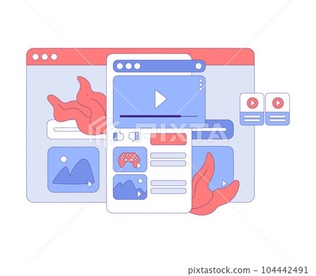 Social Media with Mobile Laptop Gadget Screen Display Vector Illustration 104442491