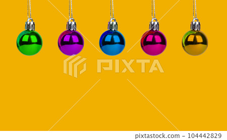Xmas balls banner. Christmas background with holiday ornaments, balls Xmas balls banner. Christmas background with holiday ornaments, balls 104442829