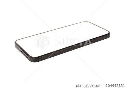 Mobile phone screen mockup lying, laying in perspective view isolated on white Mobile phone screen mockup lying, laying in perspective view isolated on white 104442831