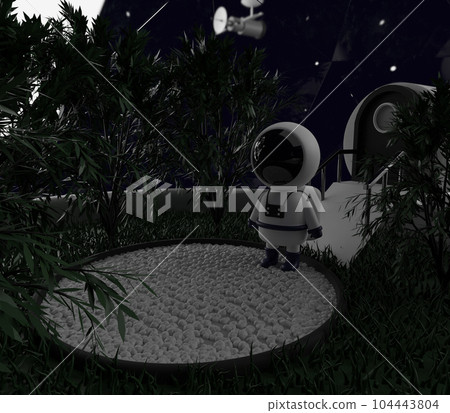 An astronaut in the greenhouse on a planet in space 104443804